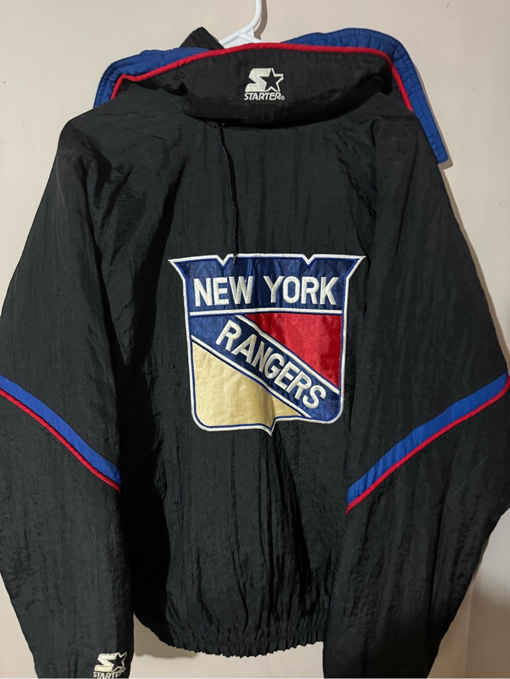 Black Bomber Jacket with Blue & Red Trim - New York Rangers Style - Picture 13 of 16